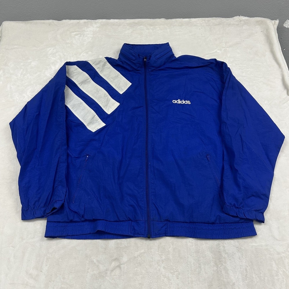 Adidas Windbreaker Jacket Mens XL Blue Vintage 90s Three Stripe Full Zip